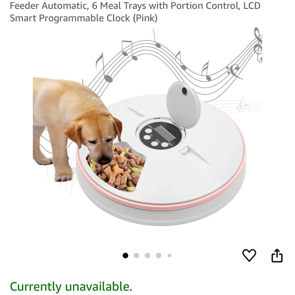 Automatic Pet Feeder 6 Meal Trays, LCD Timer, Music & Voice Prompt (Pink)